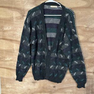Vintage ADAM SLOANE Medium Men's Multicolor Striped Cardigan Wool Gray Purple